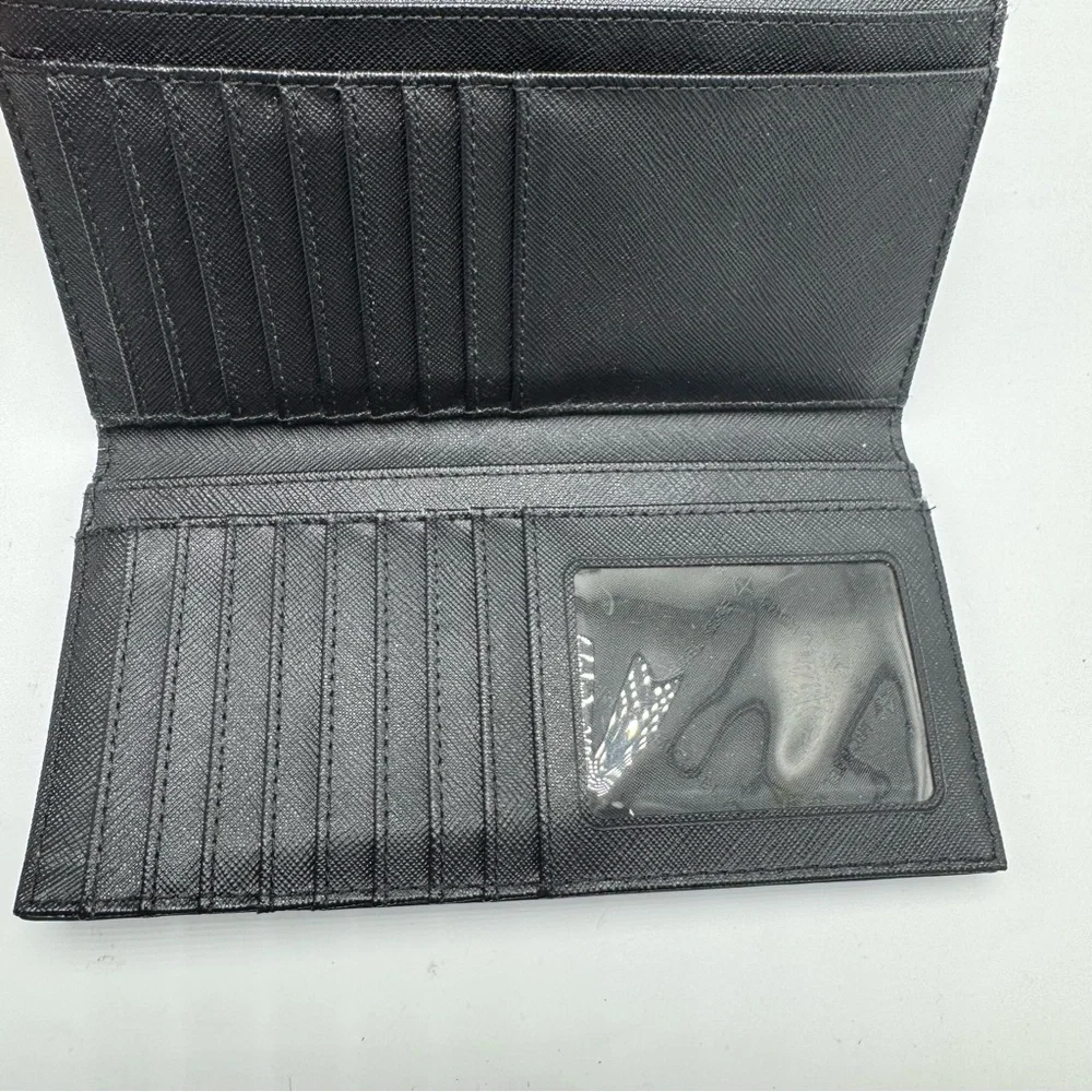 Michael Kors Jet Set Travel Crossgrain Leather Tri-Fold Wallet Black - Picture 7 of 9